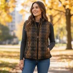 Lauren Ralph Lauren Women's Petite Quilted Reversible‎ Vest Tan Black - Small P